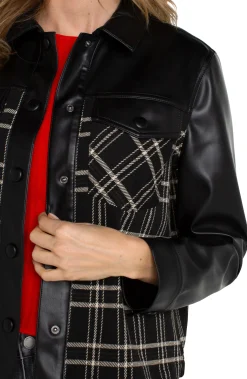 Liverpool Los Angeles Jackets-SHIRT JACKET WITH BLOCKING Blackoatmealwindowpane