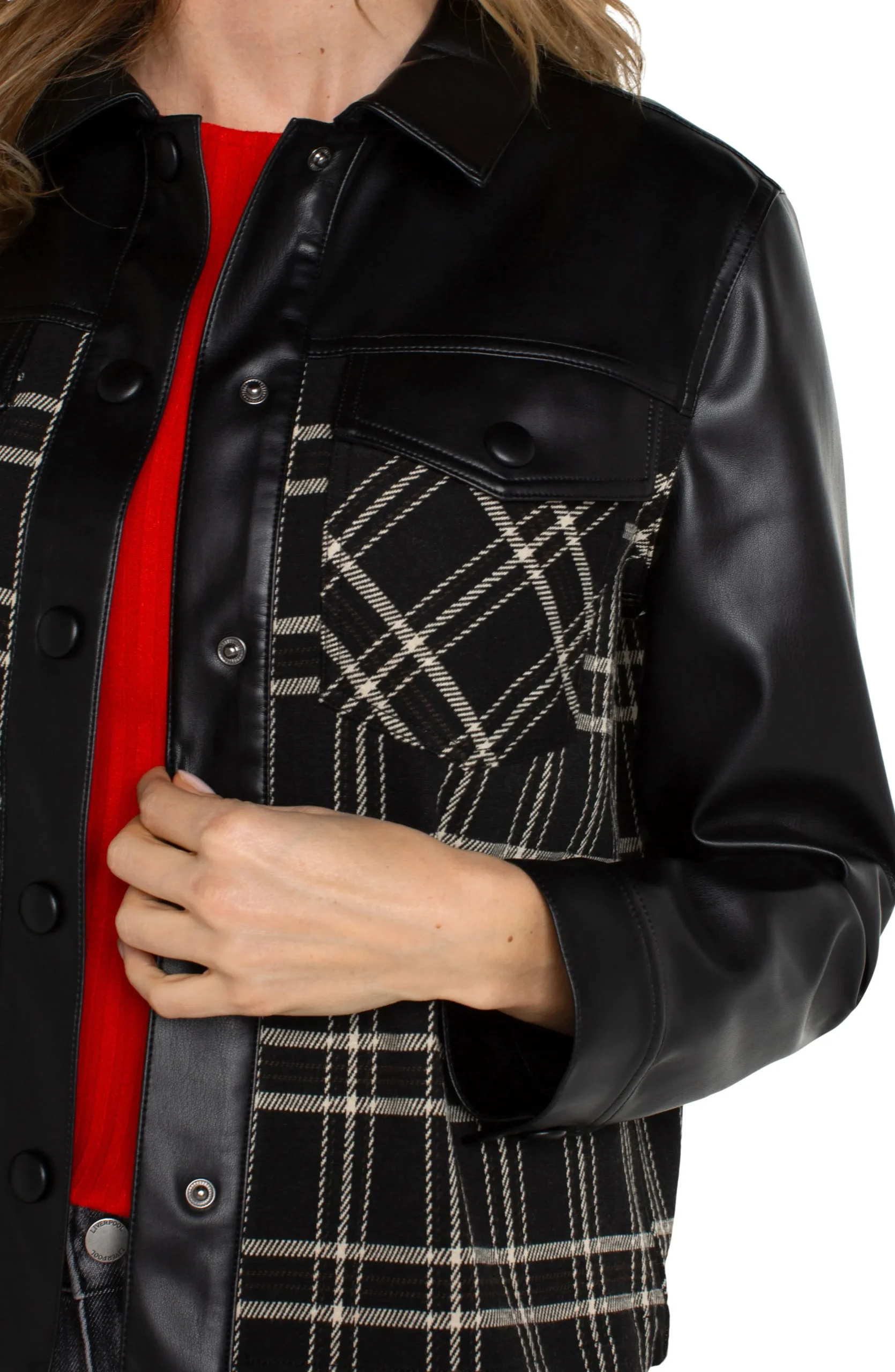Liverpool Los Angeles Jackets-SHIRT JACKET WITH BLOCKING Blackoatmealwindowpane