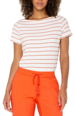 Liverpool Los Angeles Tees-SHORT SLEEVE BOATNECK KNIT TOP Whippedcreamclementinestripe
