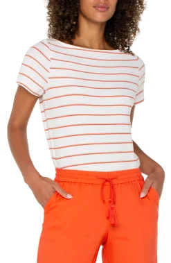Liverpool Los Angeles Tees-SHORT SLEEVE BOATNECK KNIT TOP Whippedcreamclementinestripe