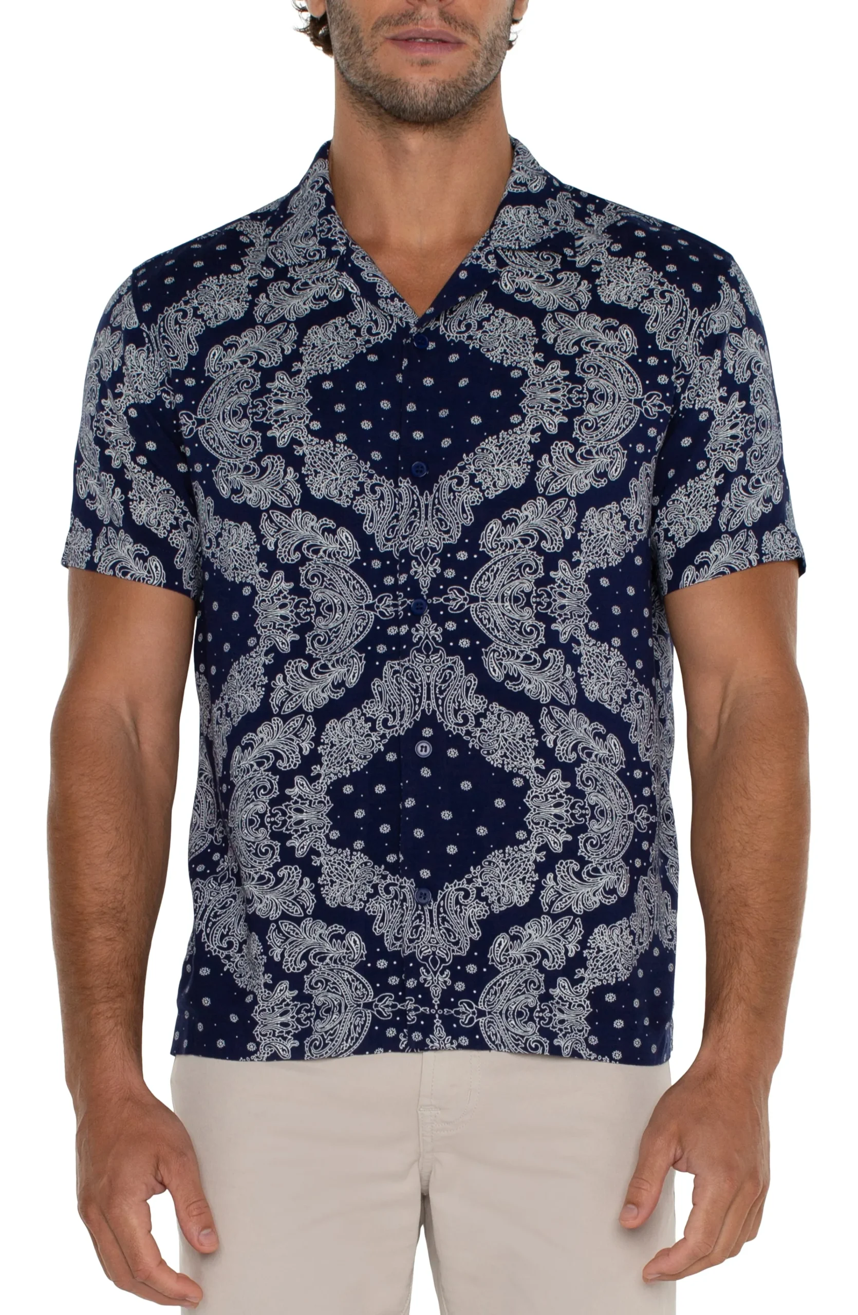 Liverpool Los Angeles Shirts-SHORT SLEEVE CAMP SHIRT Eclipseporcelain