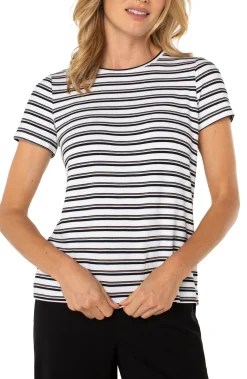 Liverpool Los Angeles Tees-SHORT SLEEVE CREW NECK CLASSIC KNIT TEE Whiteblackstripe