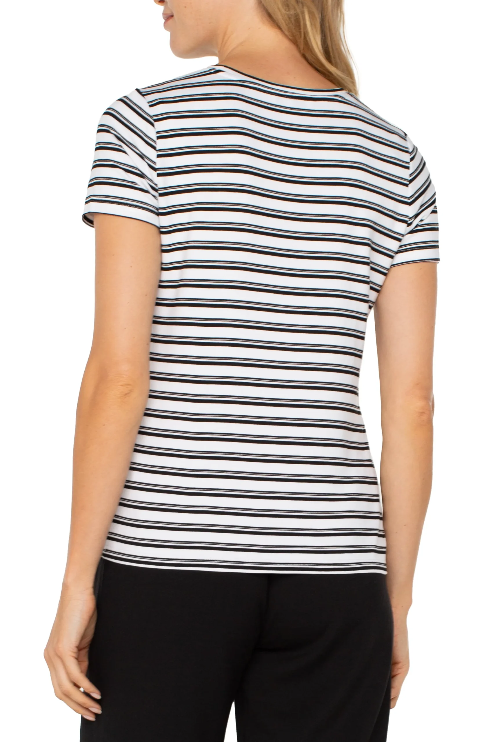 Liverpool Los Angeles Tees-SHORT SLEEVE CREW NECK CLASSIC KNIT TEE Whiteblackstripe