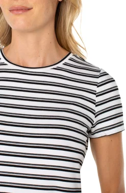Liverpool Los Angeles Tees-SHORT SLEEVE CREW NECK CLASSIC KNIT TEE Whiteblackstripe