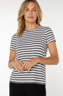 Liverpool Los Angeles Tees-SHORT SLEEVE CREW NECK CLASSIC KNIT TEE Whiteblackstripe