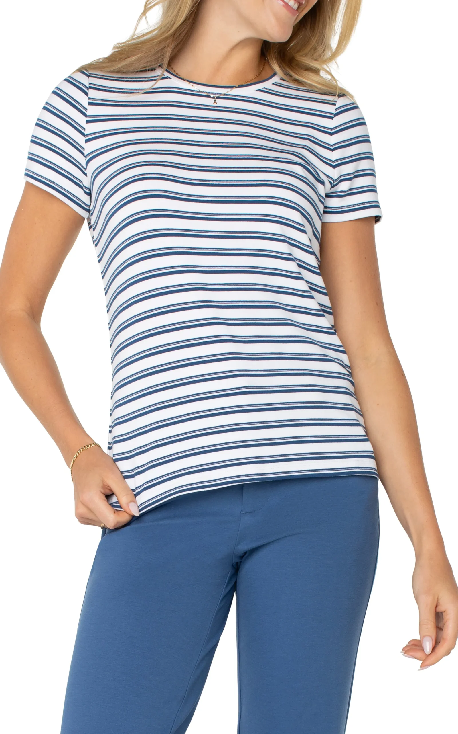 Liverpool Los Angeles Tees-SHORT SLEEVE CREW NECK CLASSIC KNIT TEE Whiteindigoduskstripe