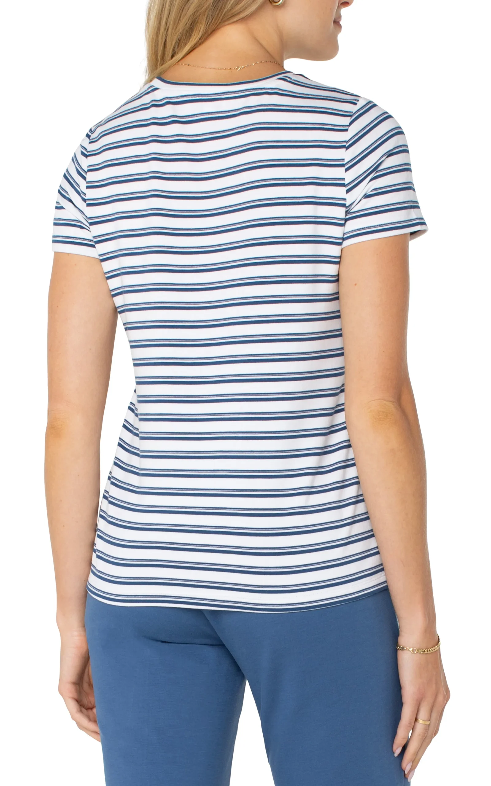 Liverpool Los Angeles Tees-SHORT SLEEVE CREW NECK CLASSIC KNIT TEE Whiteindigoduskstripe