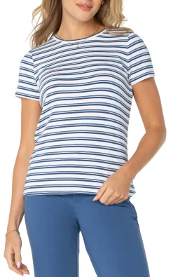 Liverpool Los Angeles Tees-SHORT SLEEVE CREW NECK CLASSIC KNIT TEE Whiteindigoduskstripe