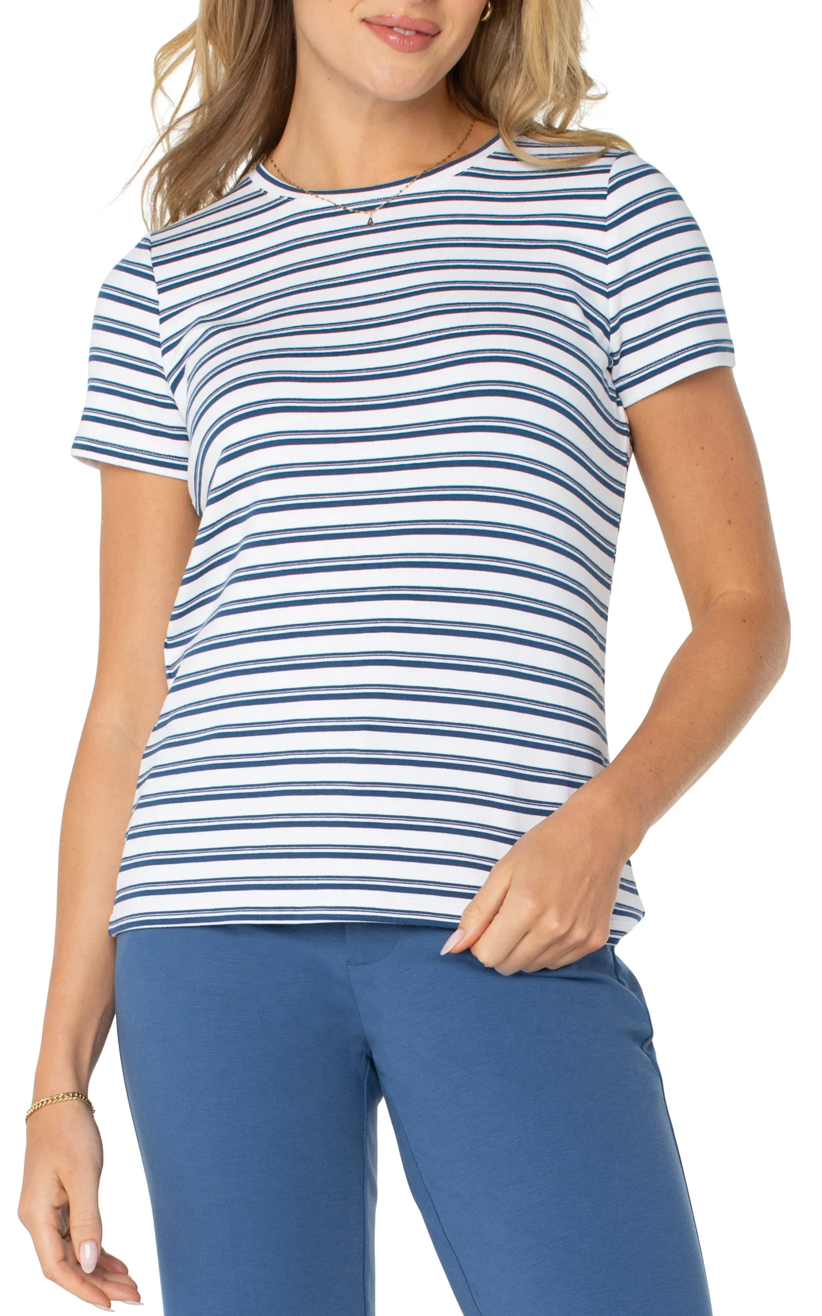 Liverpool Los Angeles Tees-SHORT SLEEVE CREW NECK CLASSIC KNIT TEE Whiteindigoduskstripe