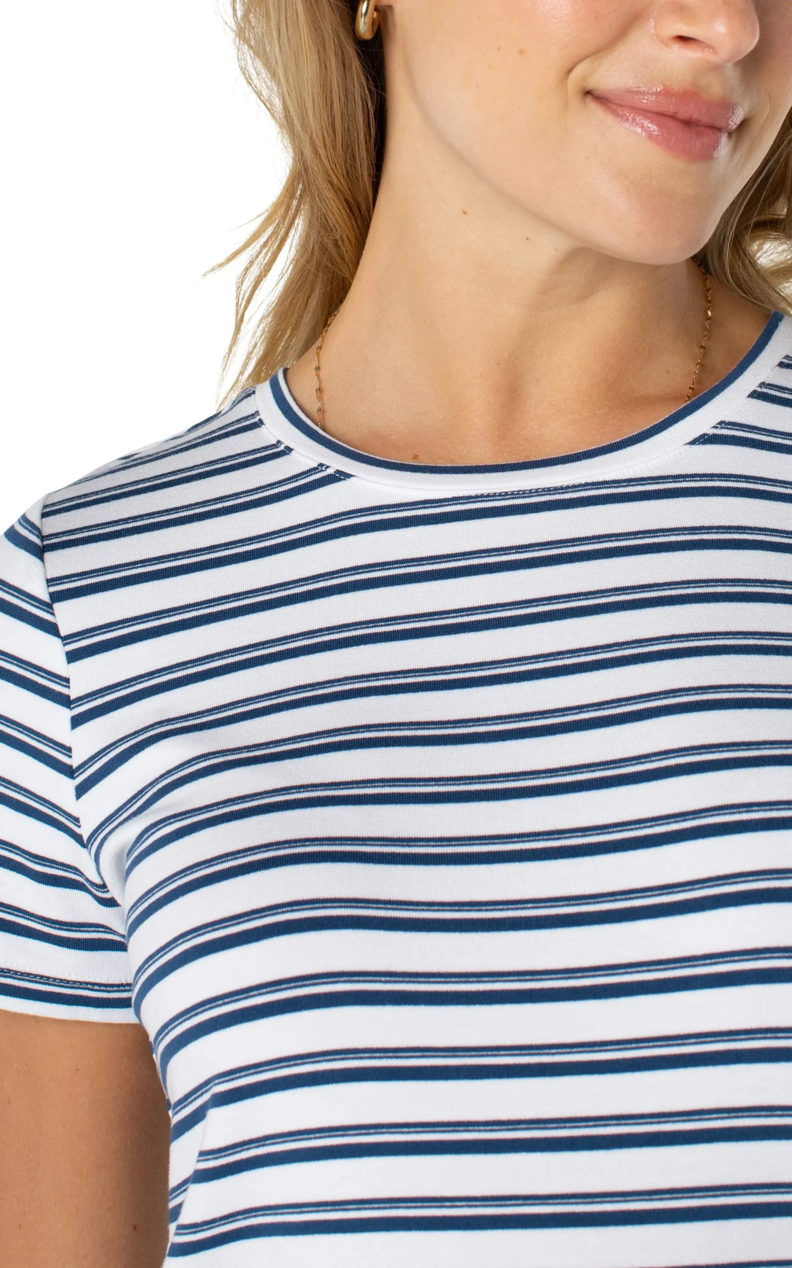 Liverpool Los Angeles Tees-SHORT SLEEVE CREW NECK CLASSIC KNIT TEE Whiteindigoduskstripe
