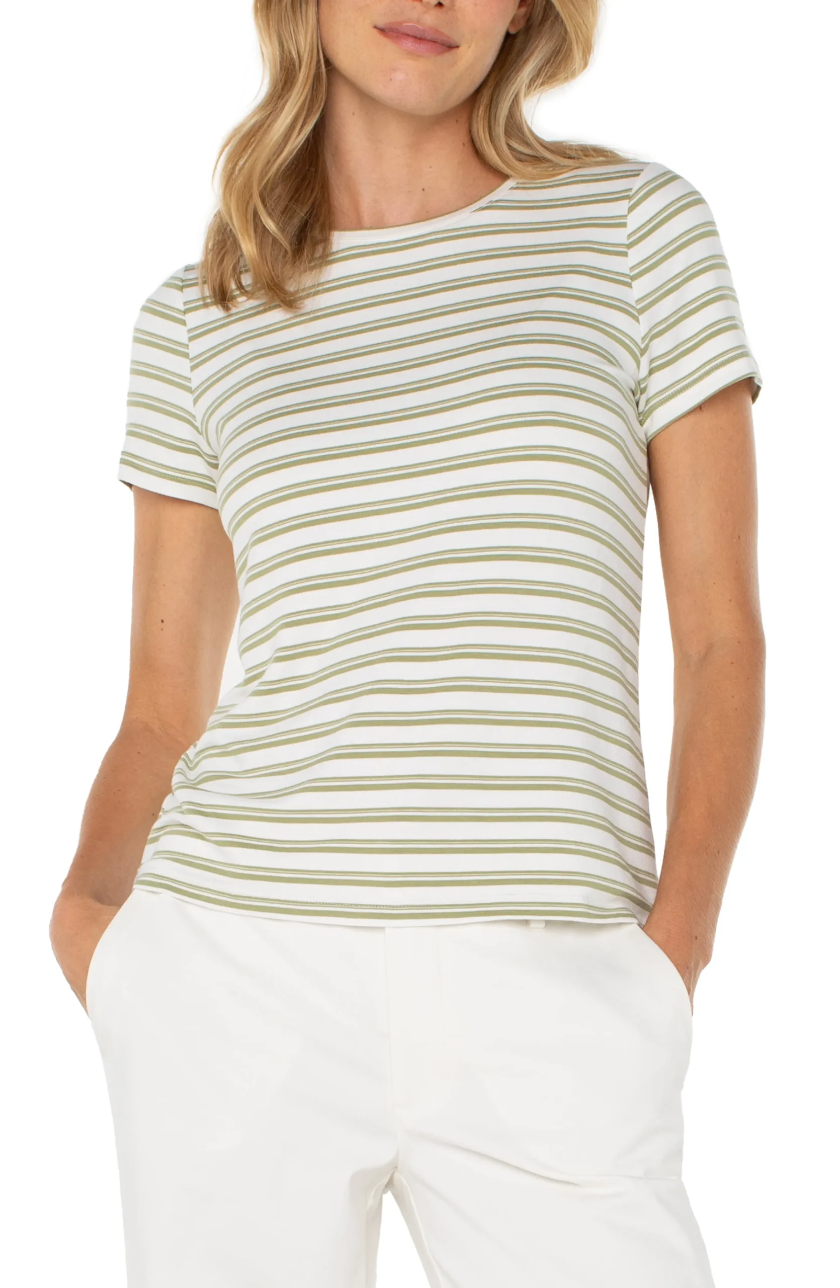 Liverpool Los Angeles Tees-SHORT SLEEVE CREW NECK CLASSIC KNIT TEE Whippedcreamlotusstripe