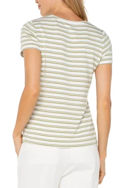Liverpool Los Angeles Tees-SHORT SLEEVE CREW NECK CLASSIC KNIT TEE Whippedcreamlotusstripe