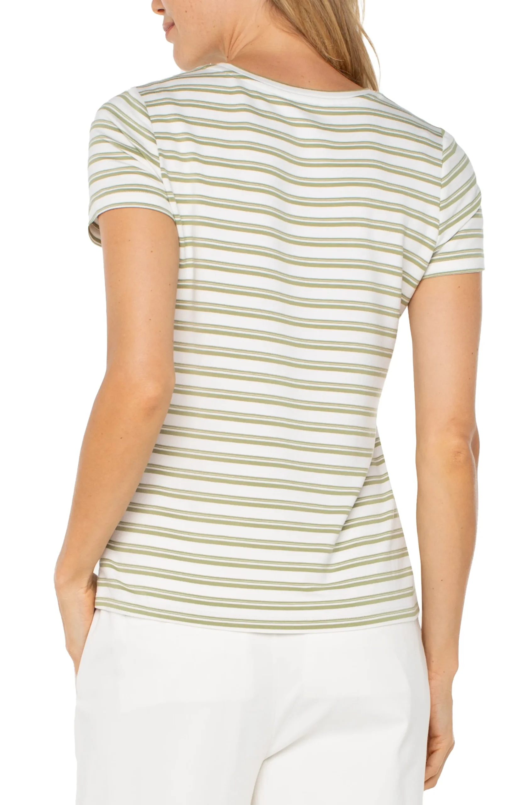 Liverpool Los Angeles Tees-SHORT SLEEVE CREW NECK CLASSIC KNIT TEE Whippedcreamlotusstripe