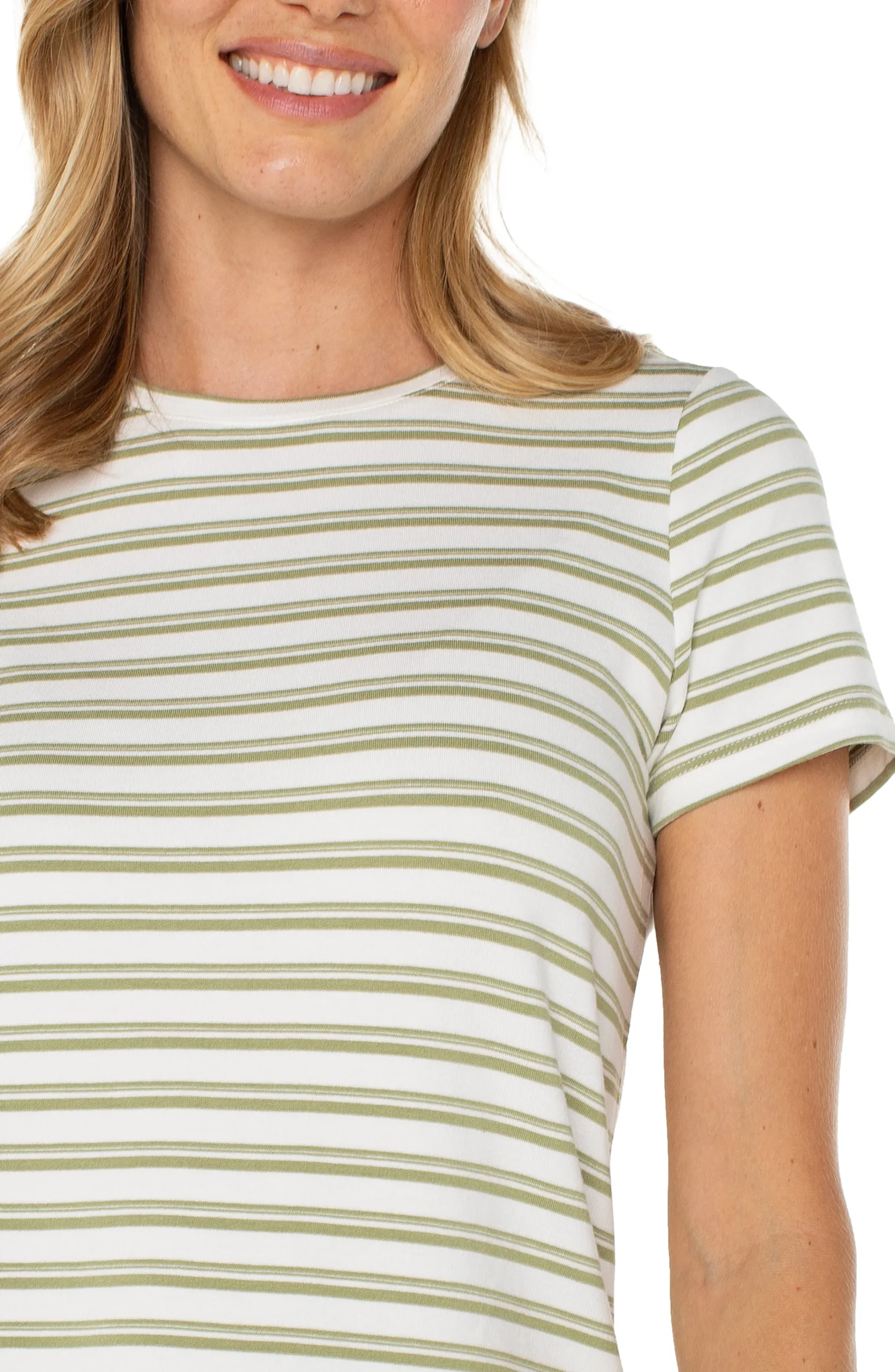 Liverpool Los Angeles Tees-SHORT SLEEVE CREW NECK CLASSIC KNIT TEE Whippedcreamlotusstripe