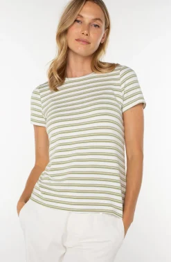 Liverpool Los Angeles Tees-SHORT SLEEVE CREW NECK CLASSIC KNIT TEE Whippedcreamlotusstripe