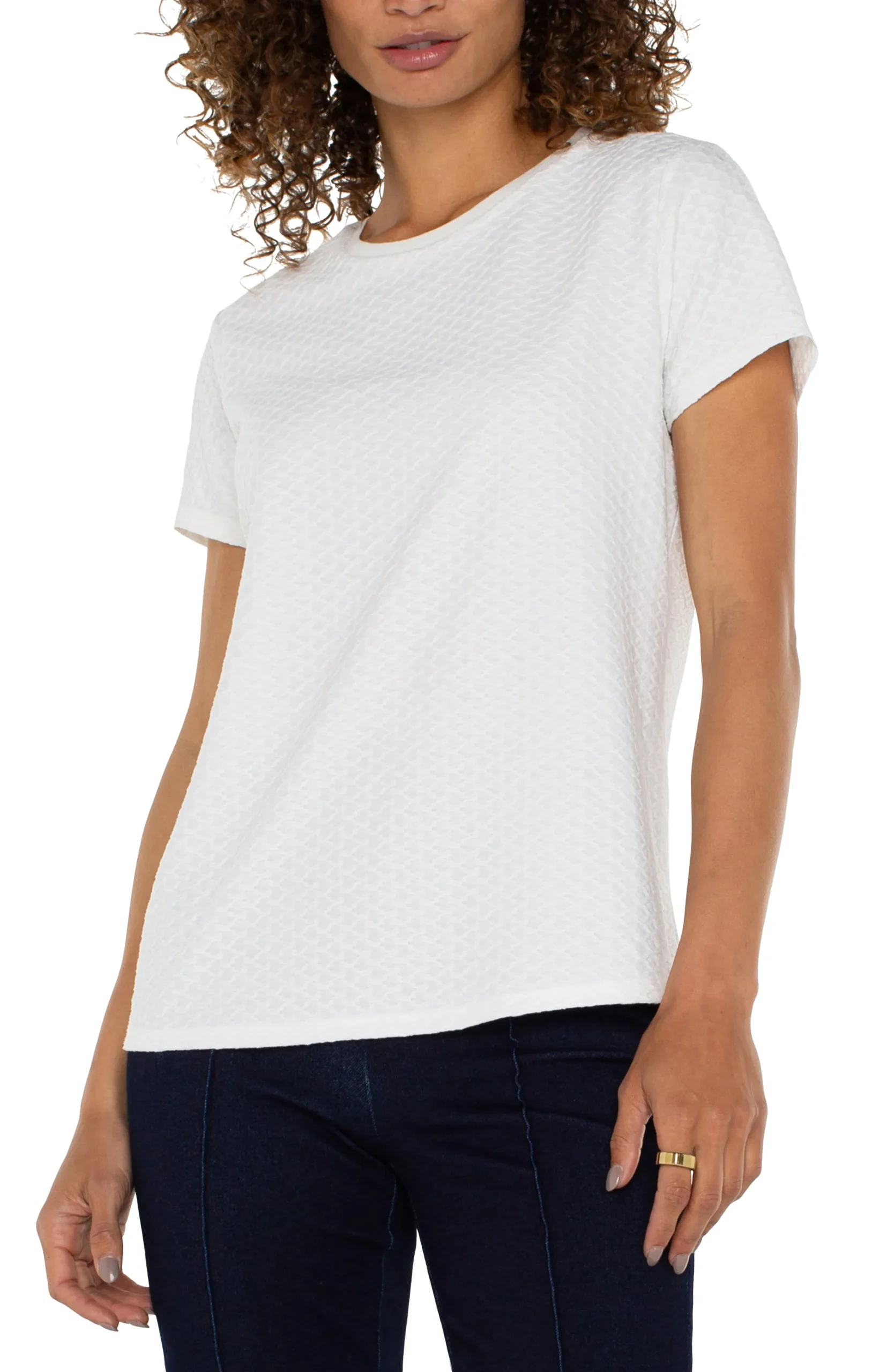 Liverpool Los Angeles Tees|Tops-SHORT SLEEVE CREW NECK TEE WITH RIB TRIM White