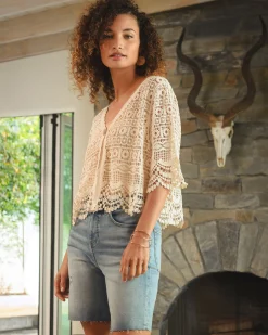 Liverpool Los Angeles Jackets-SHORT SLEEVE LACE BOLERO Antiqueivory