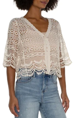 Liverpool Los Angeles Jackets-SHORT SLEEVE LACE BOLERO Antiqueivory