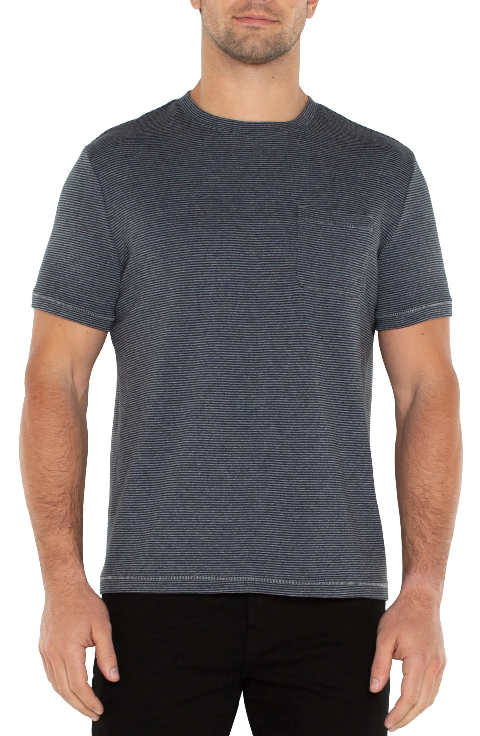 Liverpool Los Angeles Shirts|Tees-SHORT SLEEVE TEE WITH POCKET Greybluestripe