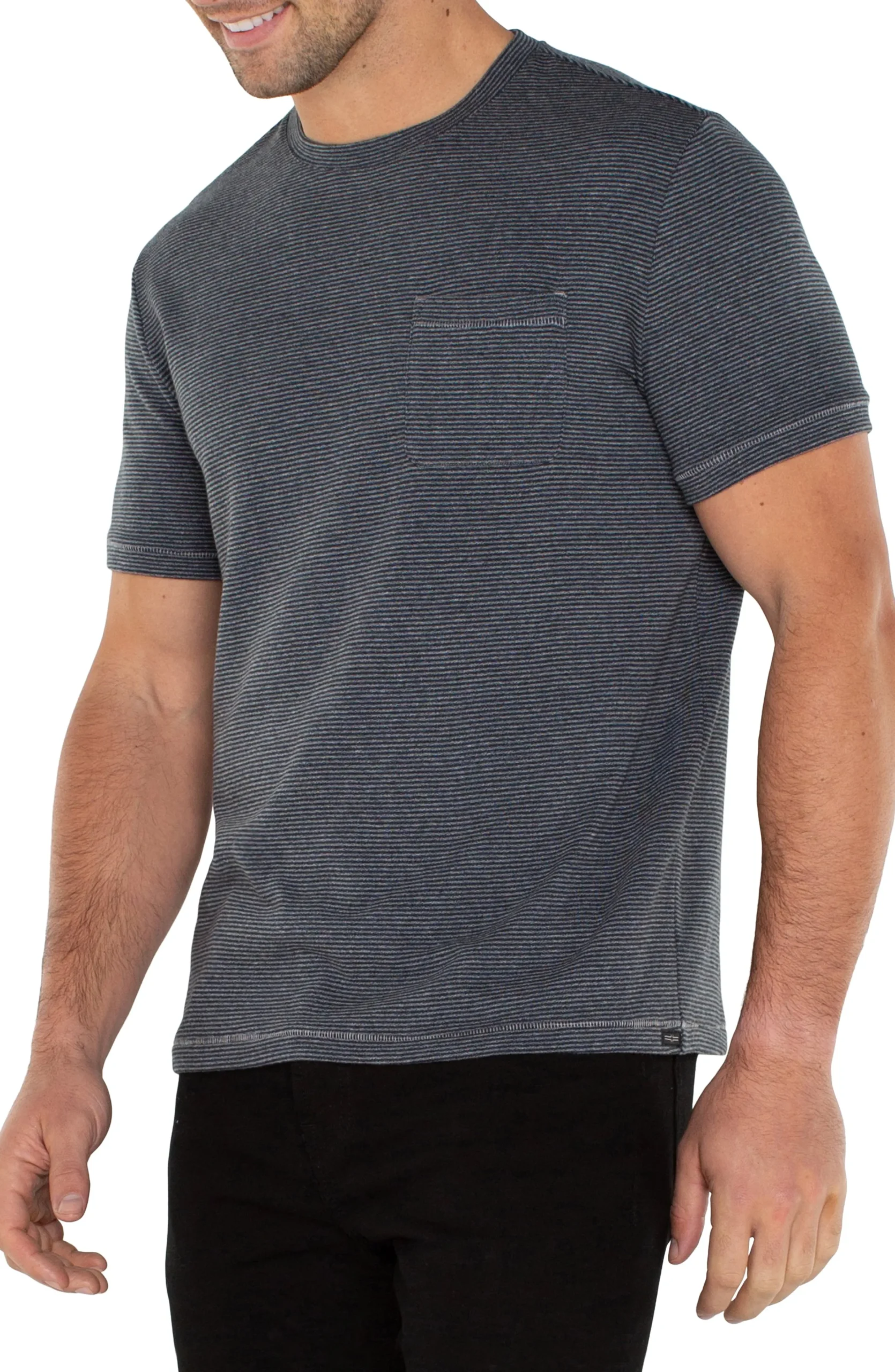 Liverpool Los Angeles Shirts|Tees-SHORT SLEEVE TEE WITH POCKET Greybluestripe