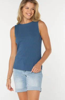 Liverpool Los Angeles Tees-SLEEVELESS BOAT NECK RIB KNIT TOP Frenchblue