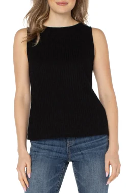Liverpool Los Angeles Tees-SLEEVELESS BOAT NECK RIB KNIT TOP Black