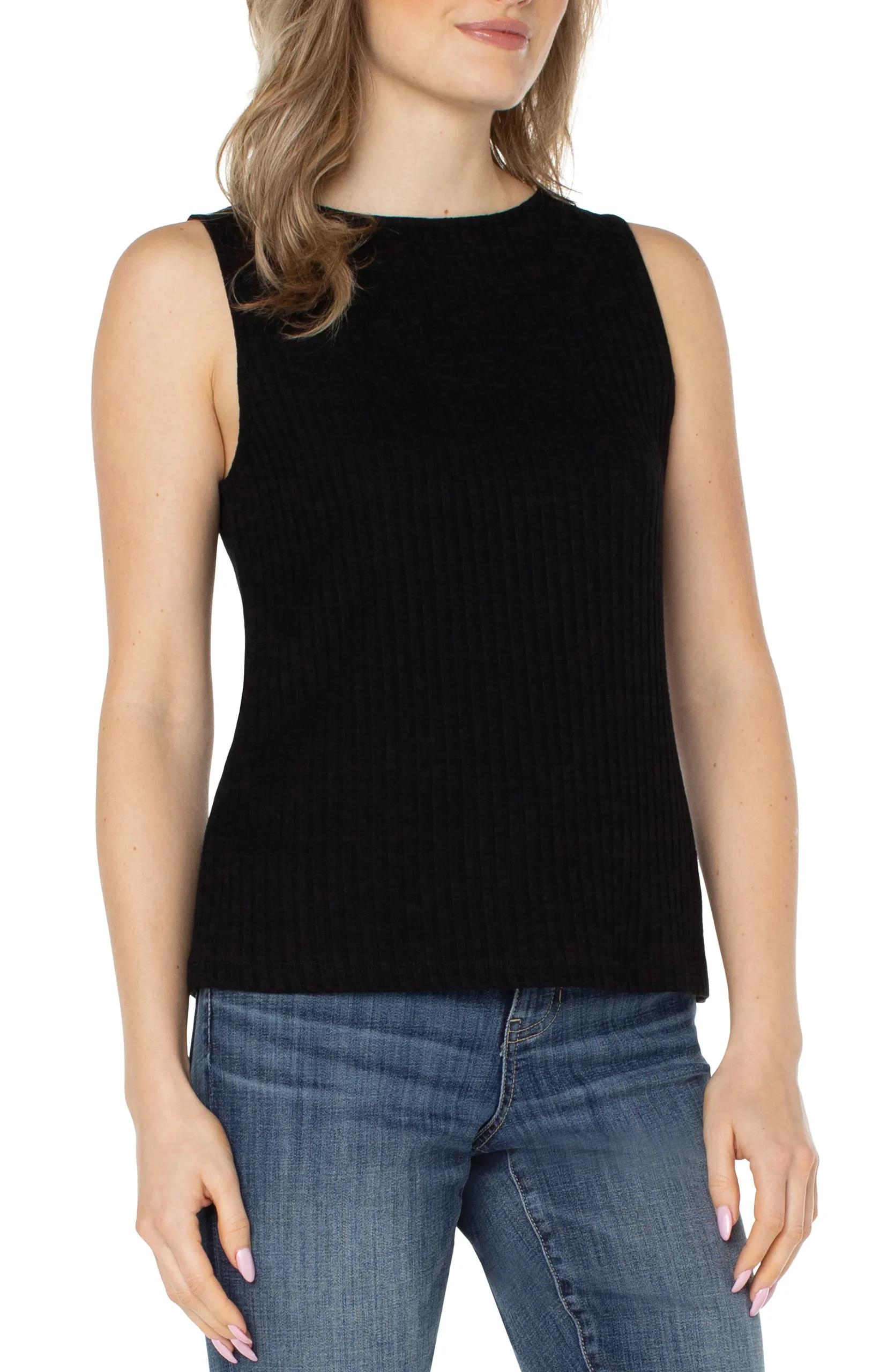Liverpool Los Angeles Tees-SLEEVELESS BOAT NECK RIB KNIT TOP Black