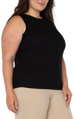 Liverpool Los Angeles Tops-SLEEVELESS BOAT NECK RIB KNIT TOP Black