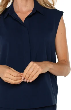 Liverpool Los Angeles Tops-SLEEVELESS CROPPED SHIRT Darknavy