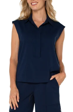 Liverpool Los Angeles Tops-SLEEVELESS CROPPED SHIRT Darknavy