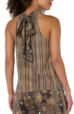 Liverpool Los Angeles Tops-SLEEVELESS MOCK NECK TANK WITH NECK TIES Indonesianfloralprint