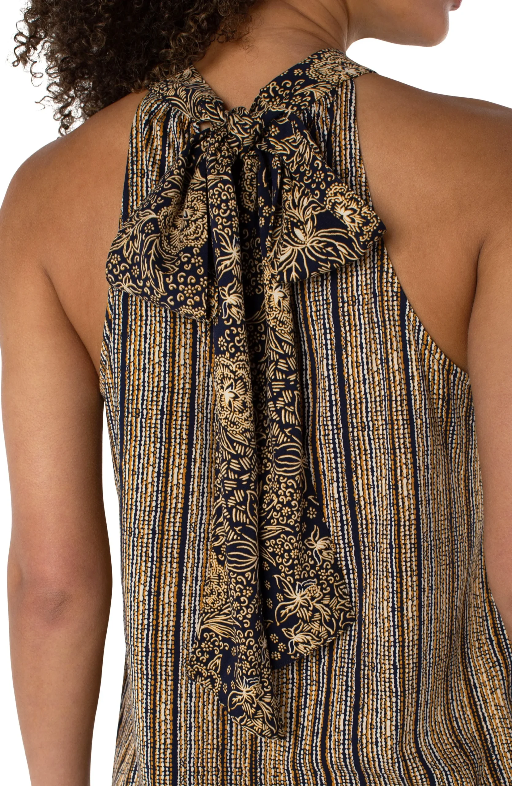 Liverpool Los Angeles Tops-SLEEVELESS MOCK NECK TANK WITH NECK TIES Indonesianfloralprint