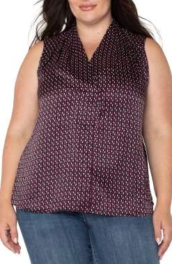 Liverpool Los Angeles Tops-SLEEVELESS PLEATED NECK WOVEN BLOUSE Starrubydot