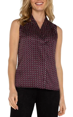 Liverpool Los Angeles Tops|Tops-SLEEVELESS PLEATED NECK WOVEN BLOUSE Starrubydot