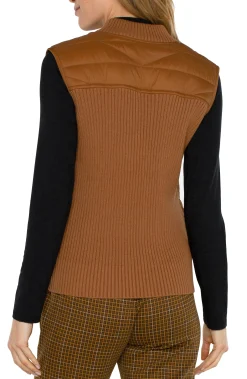 Liverpool Los Angeles Jackets-SLEEVELESS QUILTED FULL ZIP SWEATER VEST Turmeric