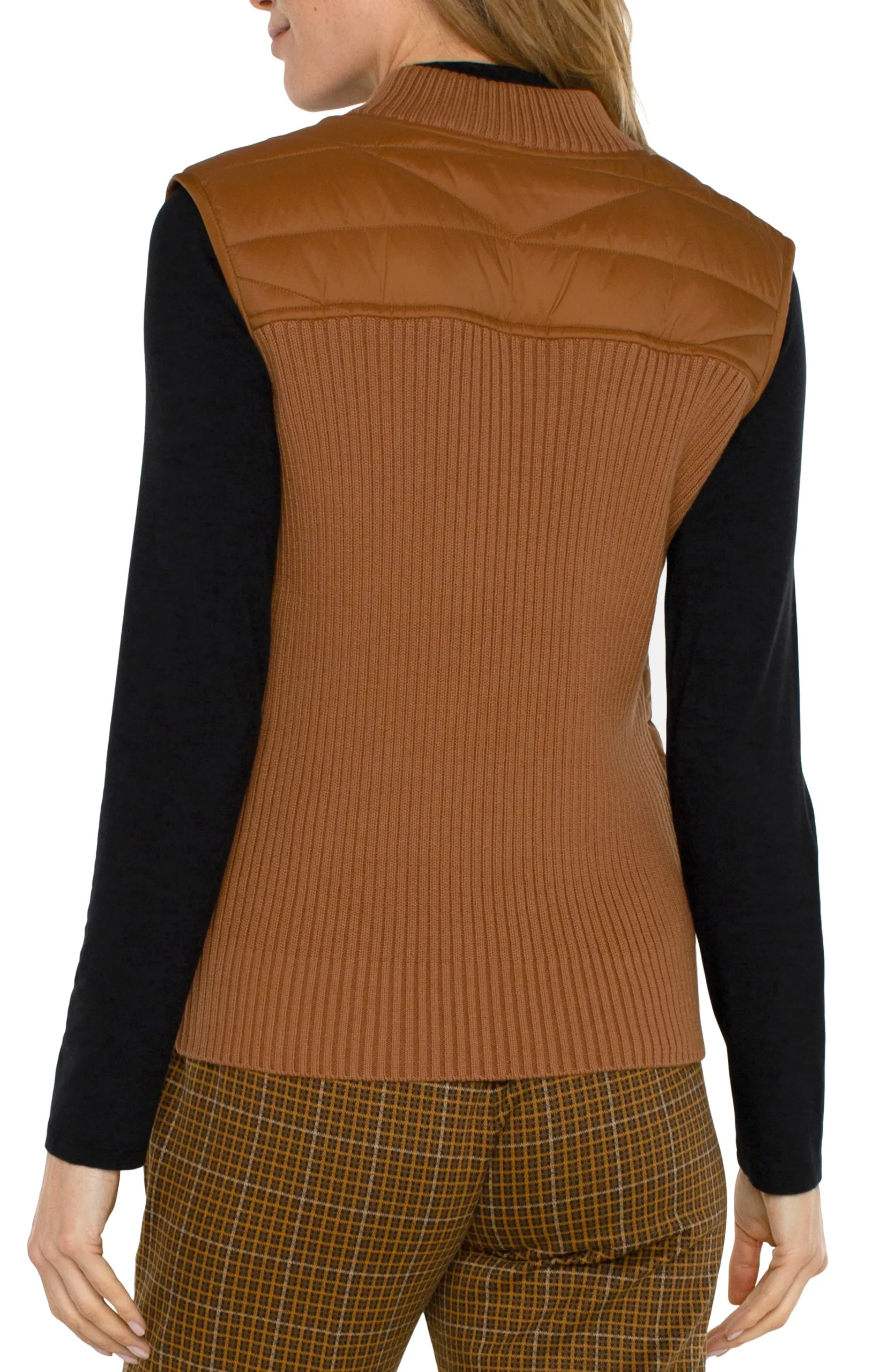 Liverpool Los Angeles Jackets-SLEEVELESS QUILTED FULL ZIP SWEATER VEST Turmeric