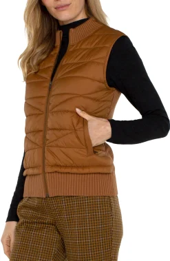 Liverpool Los Angeles Jackets-SLEEVELESS QUILTED FULL ZIP SWEATER VEST Turmeric
