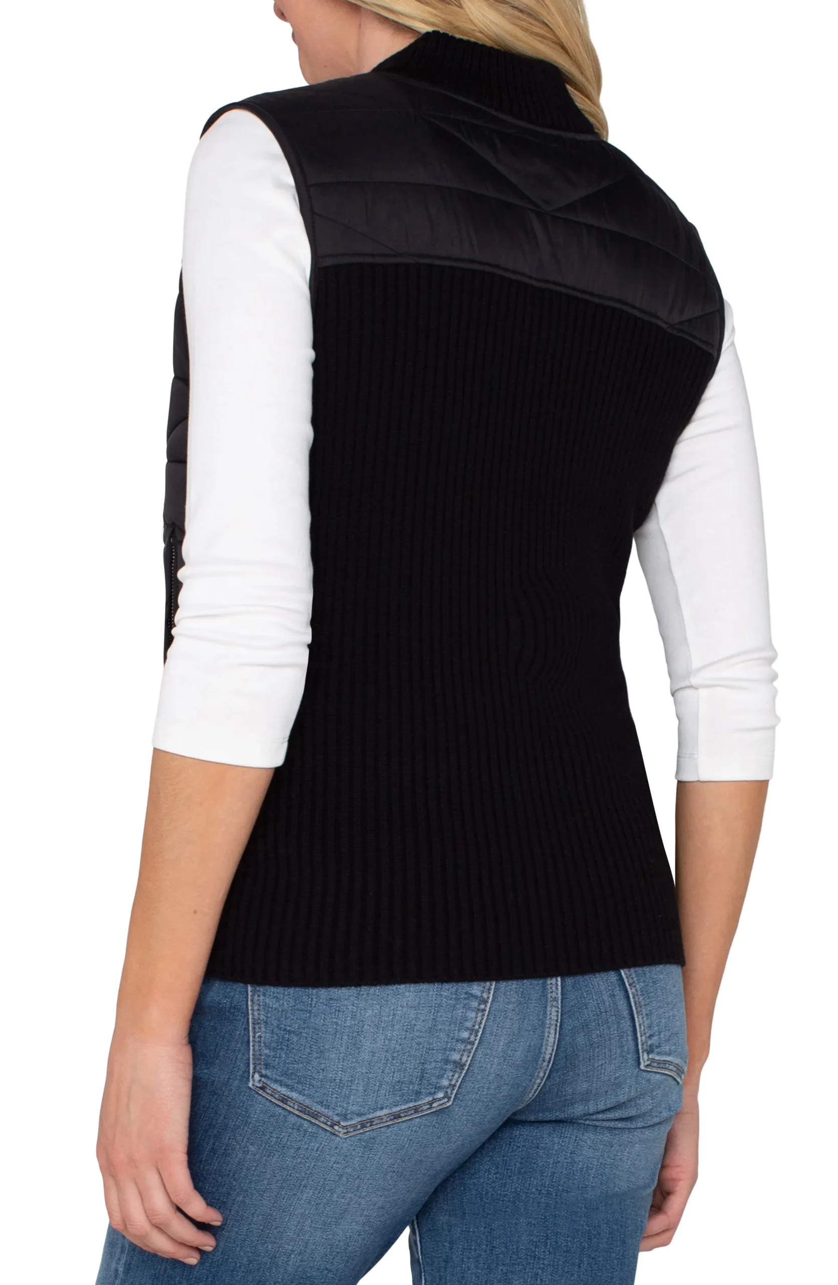 Liverpool Los Angeles Jackets-SLEEVELESS QUILTED FULL ZIP SWEATER VEST Black