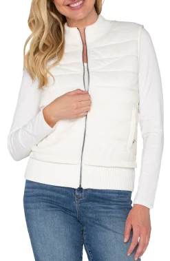Liverpool Los Angeles Jackets-SLEEVELESS QUILTED FULL ZIP SWEATER VEST Porcelain