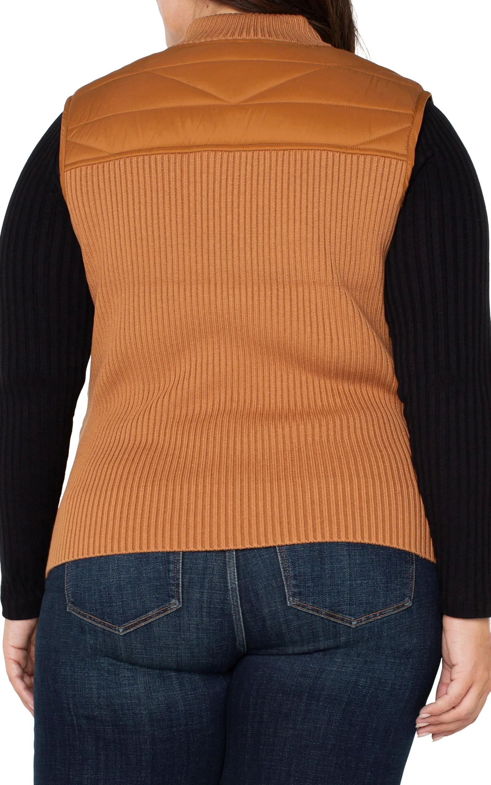 Liverpool Los Angeles Jackets-SLEEVELESS QUILTED FULL ZIP SWEATER VEST Turmeric
