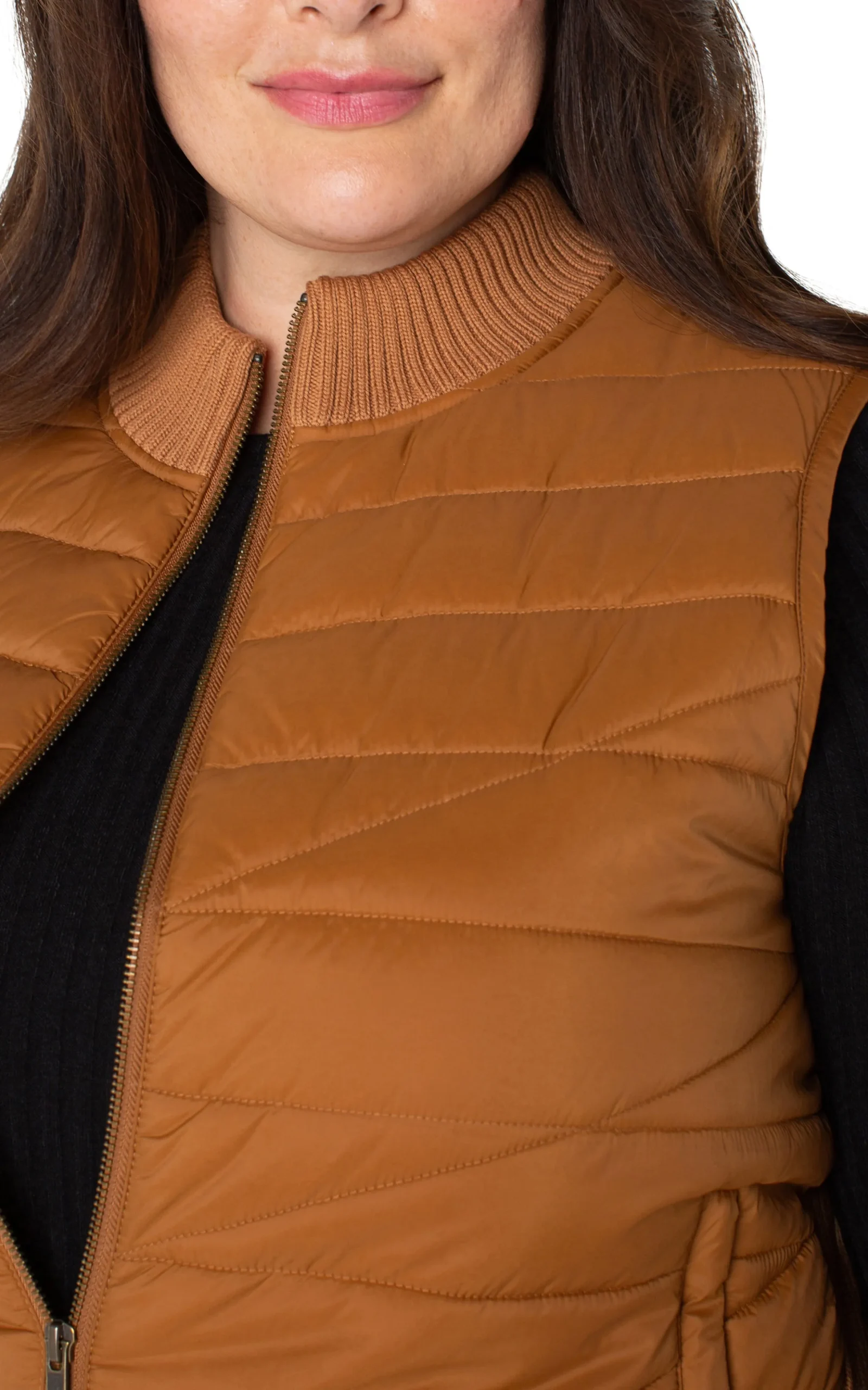 Liverpool Los Angeles Jackets-SLEEVELESS QUILTED FULL ZIP SWEATER VEST Turmeric