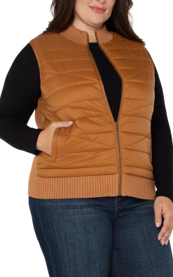Liverpool Los Angeles Jackets-SLEEVELESS QUILTED FULL ZIP SWEATER VEST Turmeric