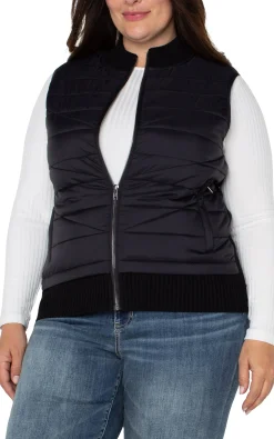Liverpool Los Angeles Jackets-SLEEVELESS QUILTED FULL ZIP SWEATER VEST Black