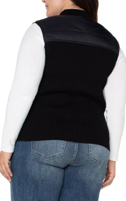 Liverpool Los Angeles Jackets-SLEEVELESS QUILTED FULL ZIP SWEATER VEST Black