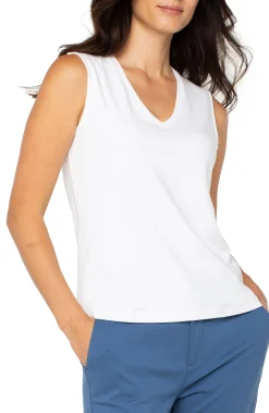 Liverpool Los Angeles Tees-SLEEVELESS V NECK KNIT TOP White