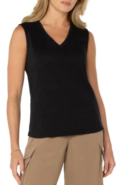 Liverpool Los Angeles Tees-SLEEVELESS V-NECK KNIT TOP Black