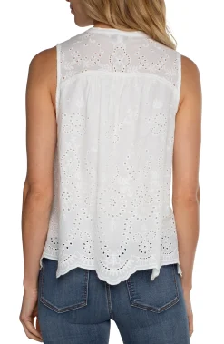 Liverpool Los Angeles Tops-SLEEVELESS WOVEN EYELET TOP White