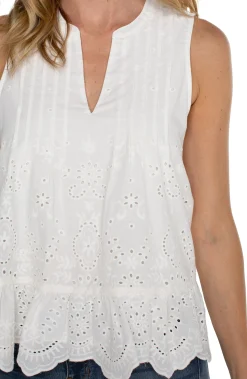 Liverpool Los Angeles Tops-SLEEVELESS WOVEN EYELET TOP White