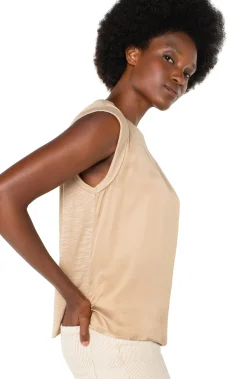 Liverpool Los Angeles Tops|Tees-SLEEVELESS WOVEN KNIT TOP Champagne