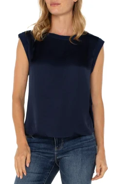 Liverpool Los Angeles Tops|Tees-SLEEVELESS WOVEN KNIT TOP Darknavy